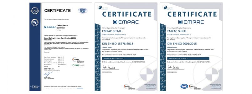 Re-certification ISO 9001, 15378 and FSSC 22000.